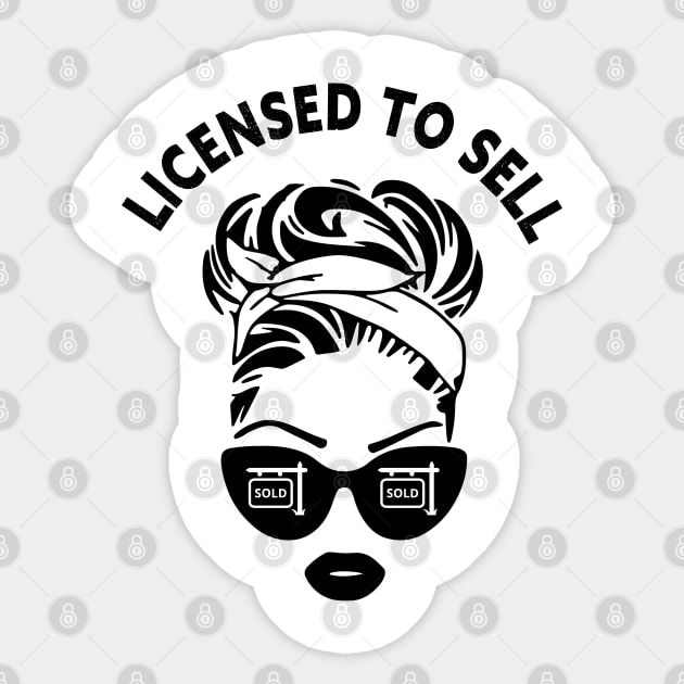 Licensed To Sell  Real Estate Messy Bun Cat Eye Sunglasses Sticker by AdrianaHolmesArt